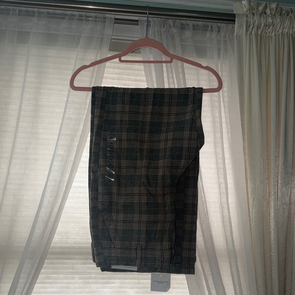 American Eagle Outfitters Plaid Pants - Black Grey with Blue